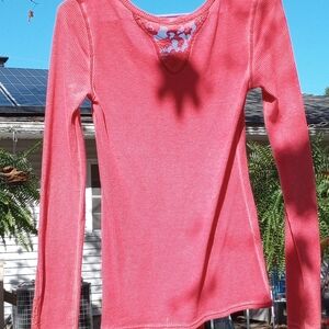 Maurices Pink Lace Top with Plaid Collar